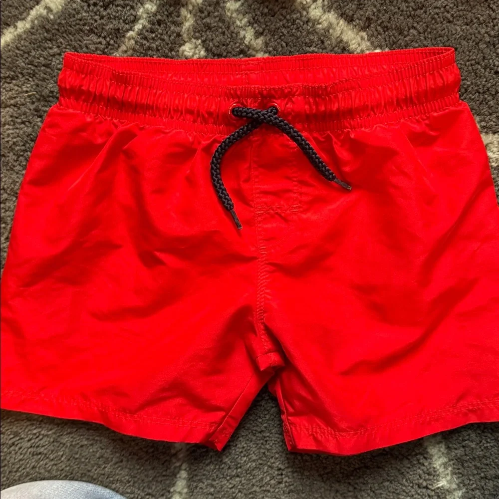 H&M Kids Swim Trunks Bathing Suit red green navy stripes whales, size 2-4 years